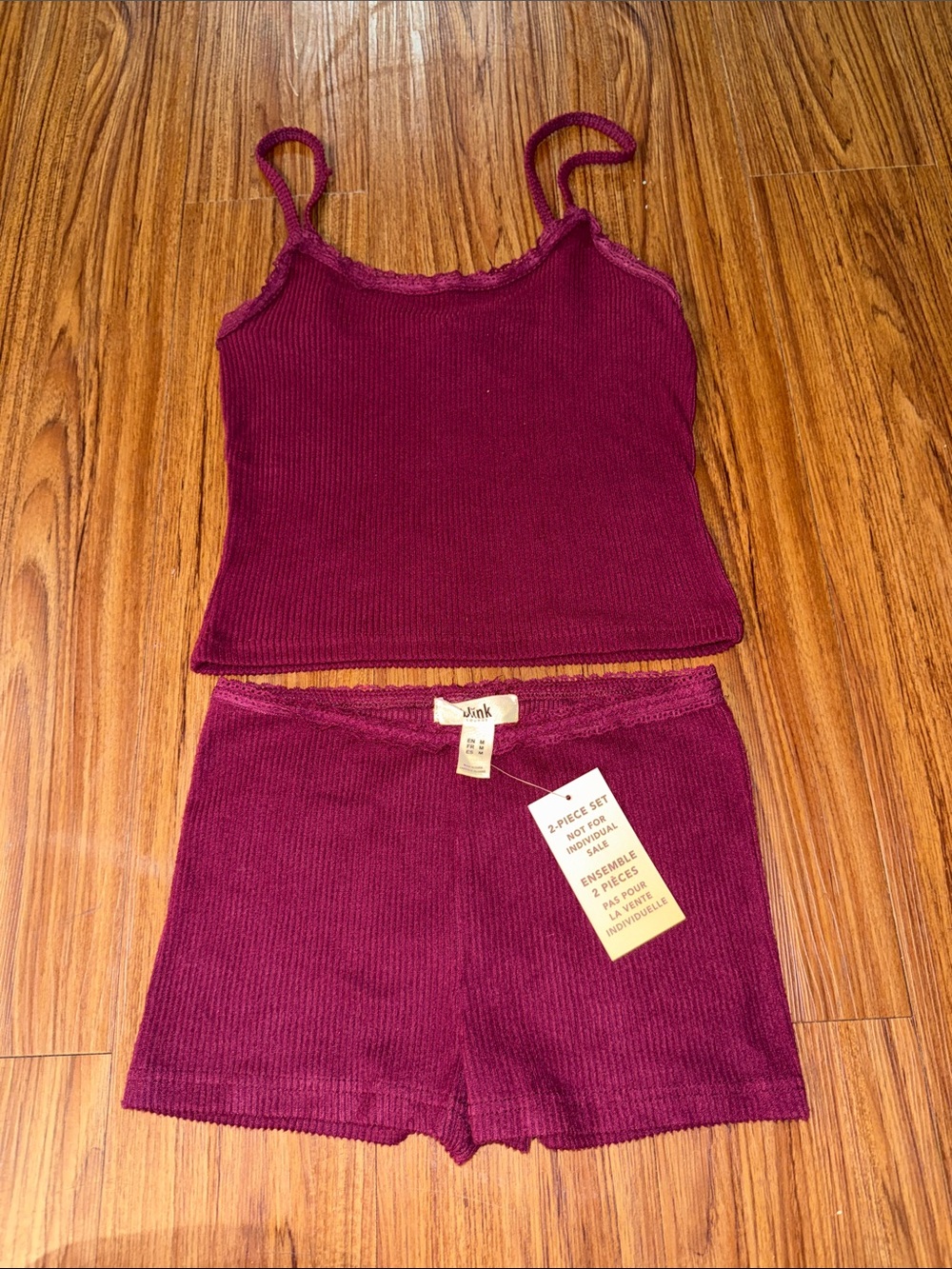 Ribbed Cami & Shorts Pajama Set - Burgundy